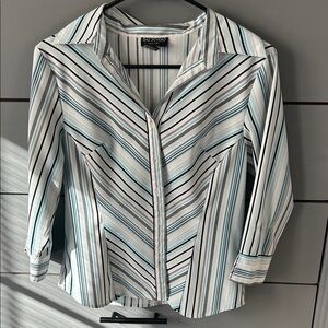 Bay Studio Black, White, and Blue Striped Button-Down Shirt